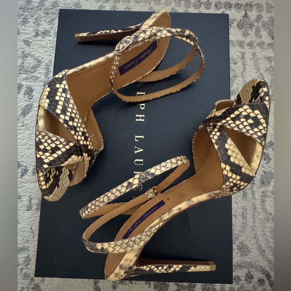 NIB Purple Label Ralph Lauren Snakeskin Heels - Black and Tan size 37